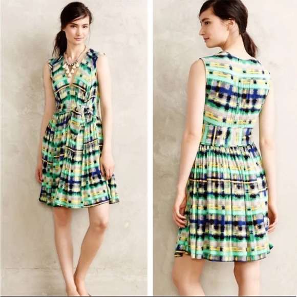 Anthropologie Plenty by Tracy Reese Abstract Print Aven Belted Dress Size Small - Picture 1 of 10